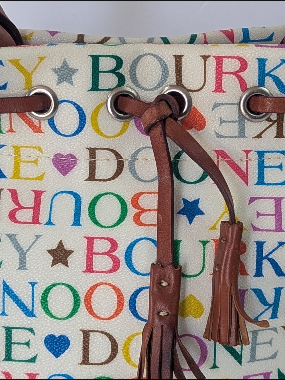 Dooney & Bourke Y2K Multicolor Logo Canvas Tote Bag White Leather Rainbow - Picture 3 of 16